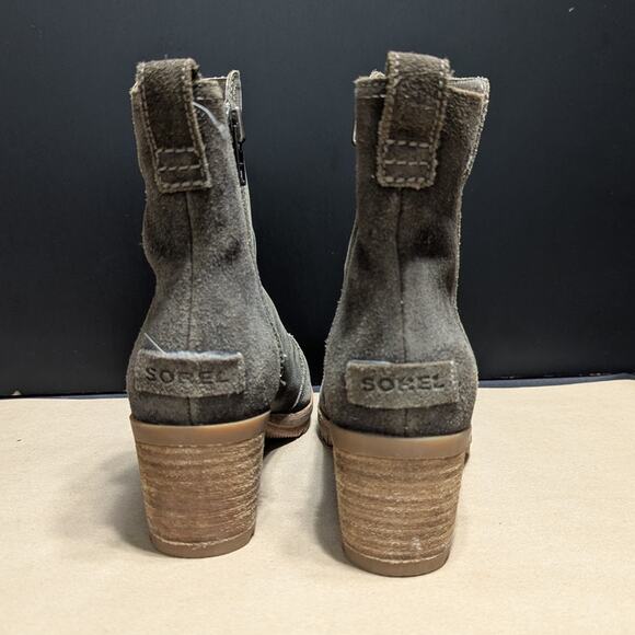 Sorel Cate Chelsea Boots Ankle Booties Heeled Womens 6.5 Leather Olive Green - Picture 4 of 8